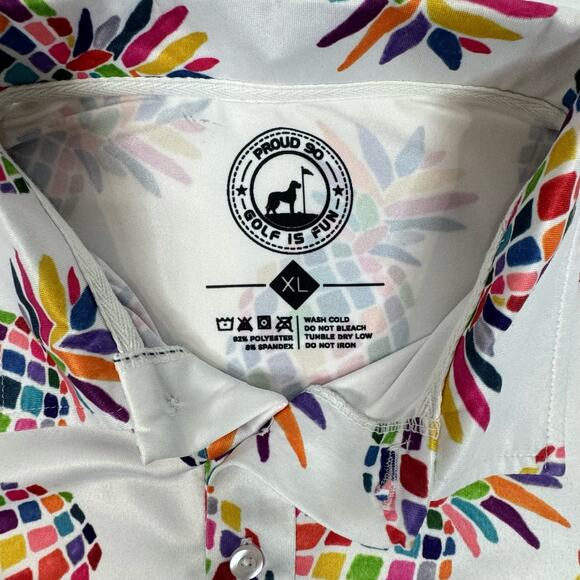 Proud 90 Mens Golf Performance Polo White Multicolor Pineapple Print Size XL - Picture 4 of 4